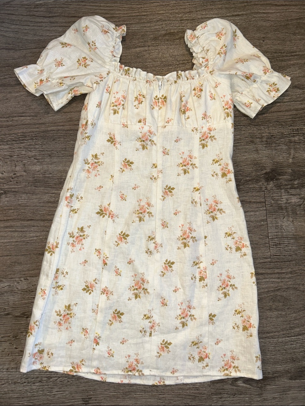 Reformation Linen Floral Mini Dress Puff Sleeve Cottagecore Prairie Size 0 - Picture 5 of 9